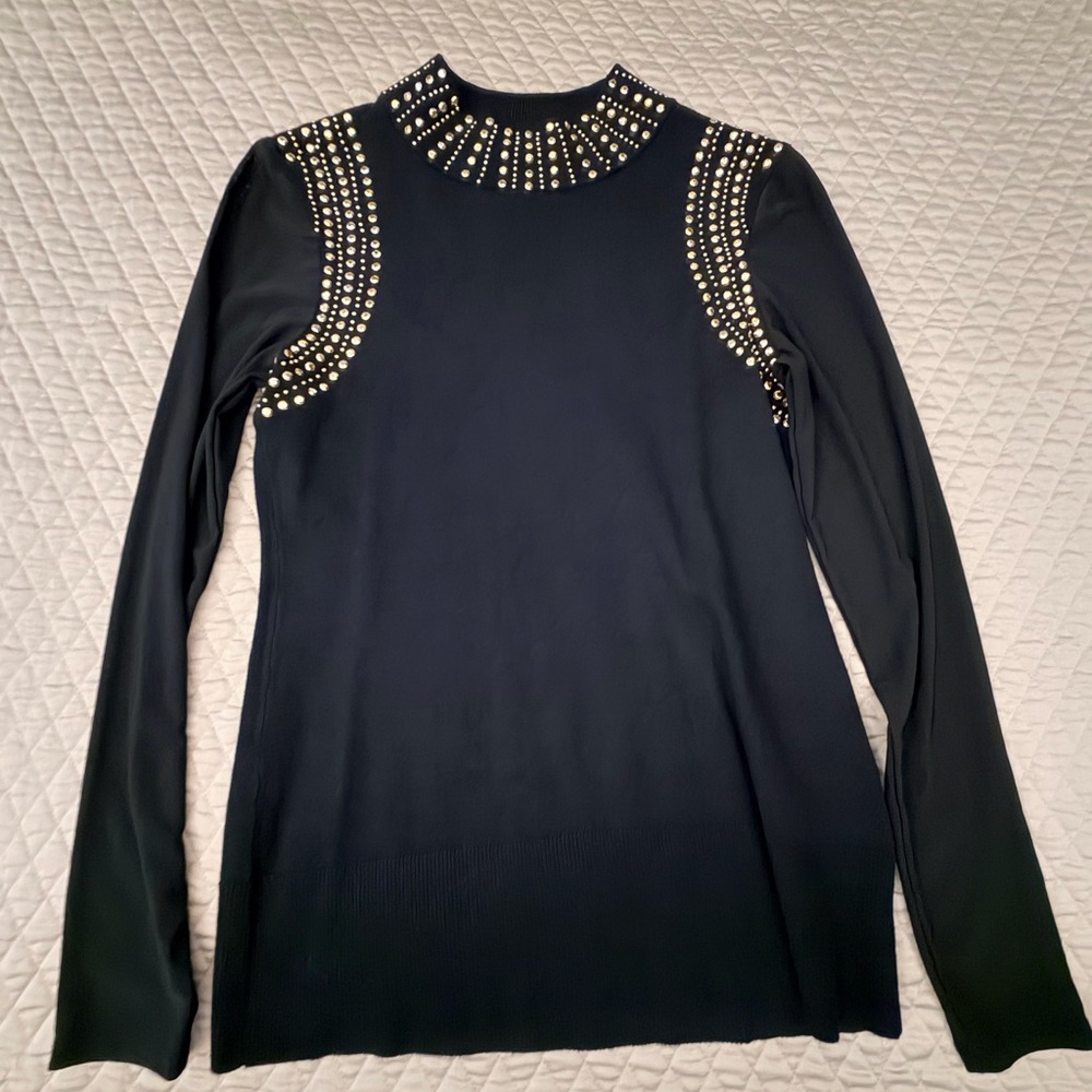Thalia Sodi Black Top with Studded Details